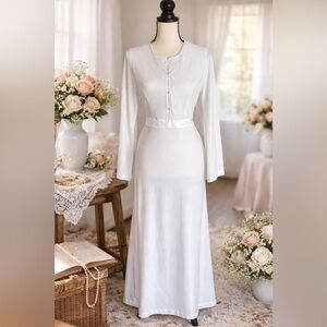 Vintage California Dynasty Modest White Lace Wedding/Maxi Dress XS Long Sleeve